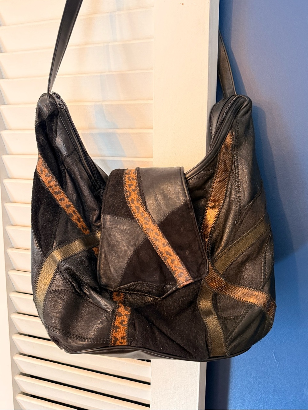 Black Patchwork Leather Shoulder Bag - Unbranded 1980’s